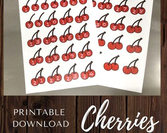 Printable Dates, Fresh Picked Cherries, Day of the week numbers, Calendar dates, Collage Printable