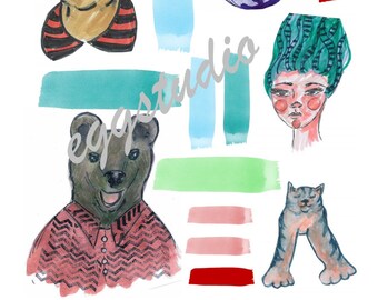 Collage images for planner journal, Animal, Bear printable, PDF images, downloadable, fun images for journal image's