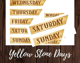 Yellowstone days of the week printables, Day printable for planner, , Collage Pintable