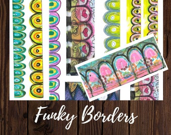 Funky Borders, digital collage printable, colorful border art, Collage Pintable's