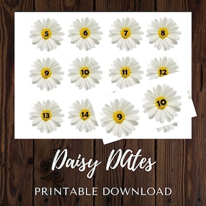 Printable Dates, Day of the week numbers, Calendar dates, Daisy flower, Collage Pintables image 1