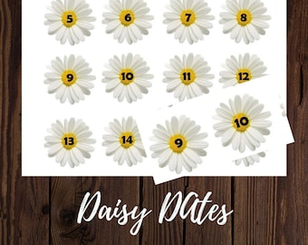 Printable Dates, Day of the week numbers, Calendar dates, Daisy flower, Collage Pintables