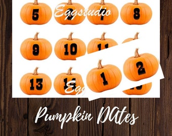 Printable Dates, Fall Pumpkins, Day of the week numbers, Calendar dates, Collage Printable