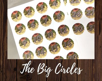 Printable Dates, Big Circles , Day of the week numbers, Calendar dates, Collage Printable