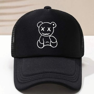 かわいいテディベアの野球帽 | ミニマリスト モノグラム ベア キャップ | トレンディなユニセックス ヘッドウェア | 男の子と女の子のためのヴィンテージ スタイルのベア ハット サマー ハット