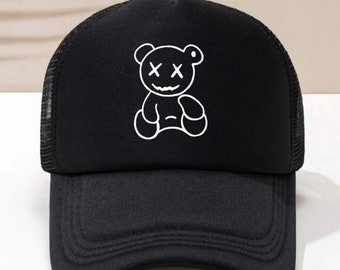 Cute Teddy Bear Baseball Cap | Minimalist Monogram Bear Cap | Trendy Unisex Headwear | Vintage Style Bear Hat Summer Hat For Boys And Girls