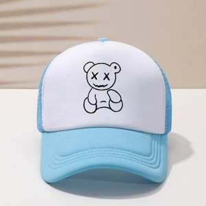 Cute Teddy Bear Baseball Cap Minimalist Monogram Bear Cap Trendy Unisex Headwear Vintage Style Bear Hat Summer Hat For Boys And Girls zdjęcie 7