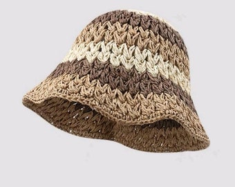 Straw bucket hat, Summer Straw hat, Vintage hat, hippi hat, festival hat, crochet hat, Summer hat, Straw hat, gift her