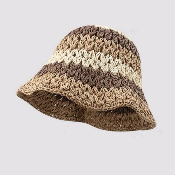 Straw bucket hat, Summer Straw hat, Vintage hat, hippi hat, festival hat, crochet hat, Summer hat, Straw hat, gift her