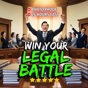 Könnte beinhalten: Ein Bild, das für juristische Dienstleistungen wirbt. Der Text "WIN YOUR LEGAL BATTLE" ist grün mit schwarzer Umrandung. Das Bild zeigt Personen in Anzügen und den Text "PHOTO PROOF" und "24 HOURS CAST".