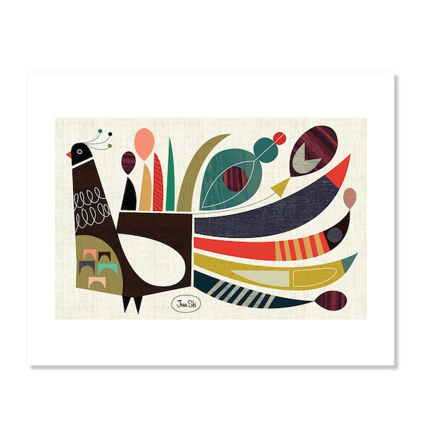 Giclée Print - Peacock Plume - Mid Century Modern abstract art - Jenn Ski - Modernist Bird