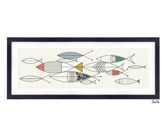 Minimalist Fish Print - Mid Century Modern abstract art