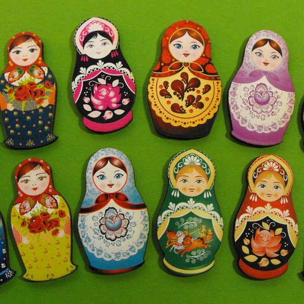 Wooden Russian Dolls - Collection of 12 Wood Laser Cut Pieces - Art Parts for Crafters