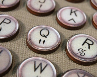 Wooden Typewriter Keys - Beautiful Antique Ivory Keys - Wood Laser Cuts