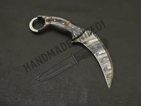 Custom Hand Forged Damascus Steel Hunting Karambit Knife Full Tang /Sheath
