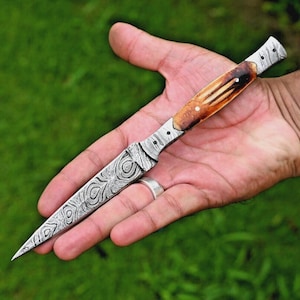 Custom Made Damascus Hunting Boot Knife - Hand Forged Damascus Steel Blade Christmas Gift For Him / Her