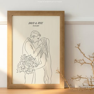 Personalized linear portrait, gift for couples, gift for anniversaries, gift for weddings, birthday gifts