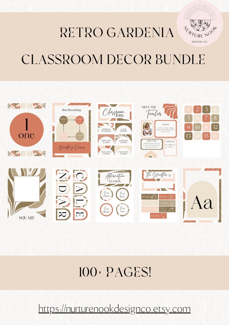 Retro Gardenia Classroom Decor Retro Decor Bundle 100 Page Mega Bundle Classroom Theme Digital Download Link Editable Template image 1