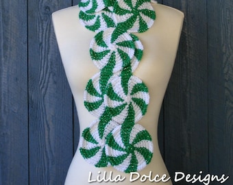 Crochet Pattern - Scarf - Peppermint, Peppermints - Christmas - Green - Red - White - Child - Adult - PDF, PDF