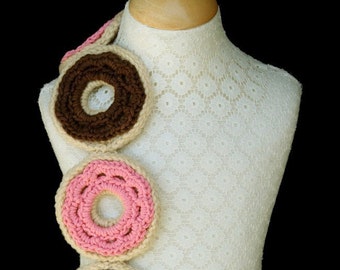 Crochet Pattern - Scarf - Doughnut - Sweet - Sweets - Chocolate - Brown - Strawberry - Pink - Child - Adult - PDF, PDF