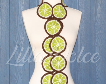 Crochet Pattern - Scarf - Lime In The Coconut - Child - Adult - Green - Brown - White - PDF