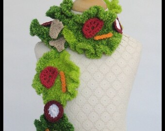 Crochet Pattern - Scarf - Vegan Salad - Mushroom - Spring - Summer - Radish - Tomato - carrots - Child - Adult - PDF