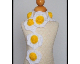 Crochet Pattern - Scarf - Sunny Side Up - Eggs - Yoke - White - Yellow - Child - Adult - PDF, PDF