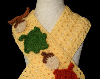 Crochet Pattern - Scarf - Thanksgiving - Autumn - Leaves - Leaf - Acorn - Yellow - Child - Adult - PDF