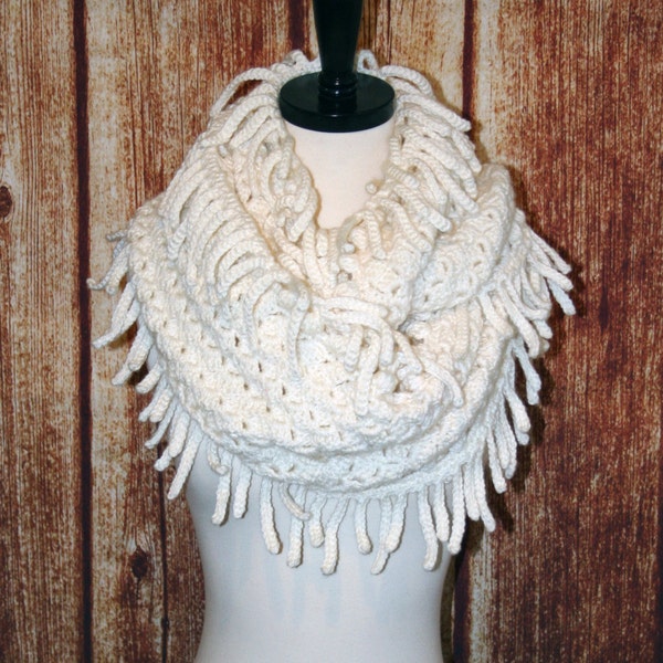 Crochet Pattern - Scarf -  Dutch Infinity - Ivory - Off White - Fringe - One Size - Adult - PDF, PDF