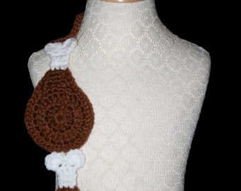 Crochet Pattern - Scarf -  Turkey Drumstick Goodness - Thanksgiving - Autumn - Brown - White - Ivory - Off White - Child - Adult - PDF