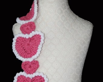 Crochet Pattern - Scarf - Heart - Valentine - Child - Adult - Pink - Heart - PDF