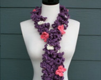 Crochet Pattern - Scarf - Spring - Lace - Spiral - Child - Adult - Purple - Pink - White - PDF