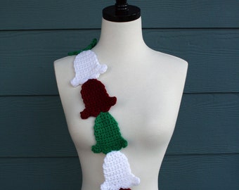 Crochet Pattern - Scarf - Scalloped Bells - Bell - Bells - Christmas - Red - White - Green - Child - Adult - PDF, PDF