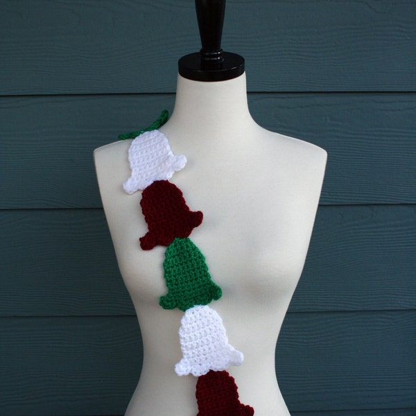 Crochet Pattern - Scarf - Scalloped Bells - Bell - Bells - Christmas - Red - White - Green - Child - Adult - PDF, PDF