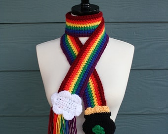 Crochet Scarf Pattern, St. Patricks, Rainbow Pot Of Gold, PDF