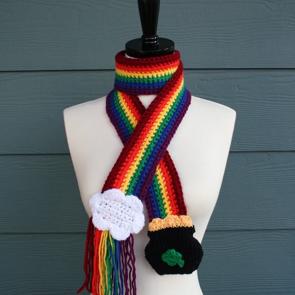 Crochet Scarf Pattern, St. Patricks, Rainbow Pot Of Gold, PDF