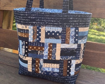 PDF Patchwork Tote Bag PATTERN, Charm and Scrap friendly, Rail Fence Tote Bag