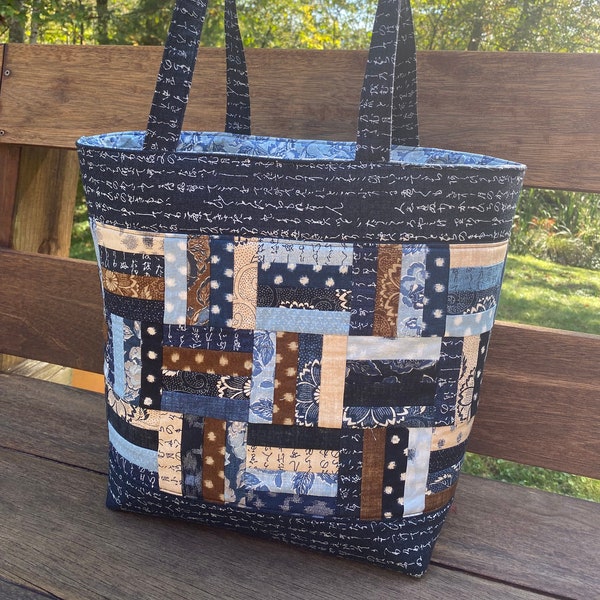 PDF Patchwork Tote Bag PATTERN, Charm and Scrap friendly, Rail Fence Tote Bag