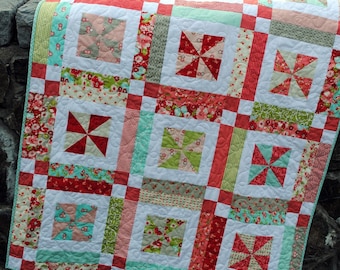 PDF QUILT PATTERN, Baby or Lap Quilt .... Easy...one Layer cake or Fat Quarters, Lemonade Lollipop