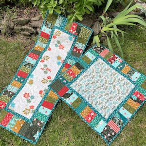 Easy Patchwork Table Runner, 2 sizes, uses charm squares, Bentley table runner.