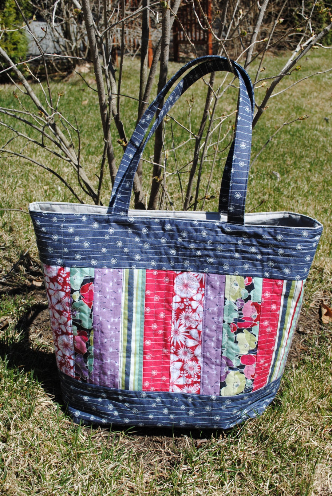 PDF Patchwork Tote Bag PATTERN, Large Quilted Tote, Mary Elizabeth Bag