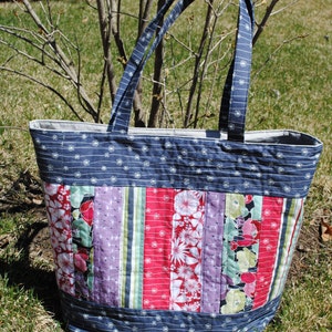 PDF Patchwork Tote Bag PATTERN, Large Quilted Tote, Mary Elizabeth Bag