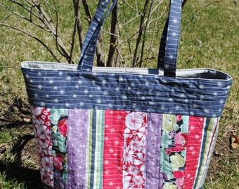 PDF Patchwork Tote Bag PATTERN, Large Quilted Tote, Mary Elizabeth Bag