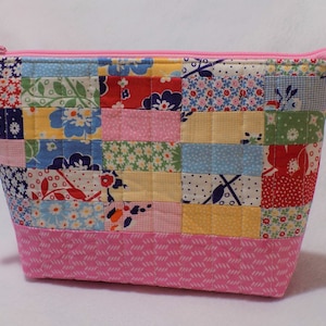 Patchwork Fabric Zipper Pouch, cosmetic bag, mini charm and scrap friendly, Creatively Yours Zipper Pouch