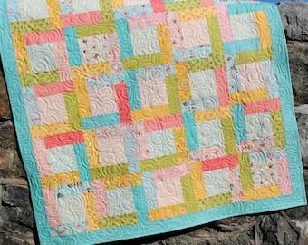 Patchwork Quilt PATTERN ....baby, lap, twin, full, queen, king Jelly Roll, layer cake or fat quarter or scraps...Happy Day