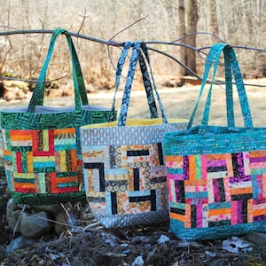 Patchwork Tote Bag PATTERN, Charm and Scrap friendly, Rail Fence Tote Bag