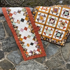 Caminho de mesa em patchwork fácil em PDF, 2 tamanhos, usa quadrados de tecido, Folhas Caídas