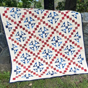 PDF Quilt PATTERN scrap quilt....Red White and Blue Quilt uses jelly roll strips or yardage, Road to Liberty