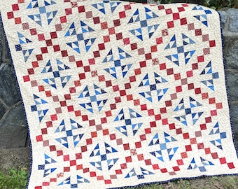 Quilt PATTERN scrap quilt....Red White and Blue Quilt uses jelly roll strips, Road to Liberty