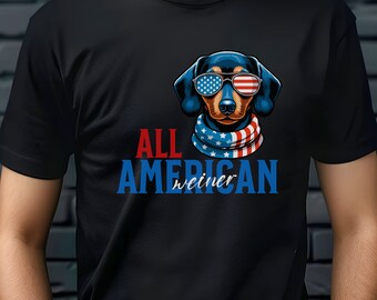 Camiseta patriótica Dachshund Weiner, camiseta American Pride Pet Doxie, camiseta para amantes de cães do Memorial Day de 4 de julho, presente para mamãe e papai de cachorro, patriota dono de cachorro